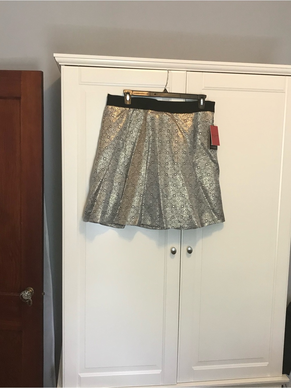 Narciso Rodriguez Silver Metallic Circle Skirt with Black Waistband